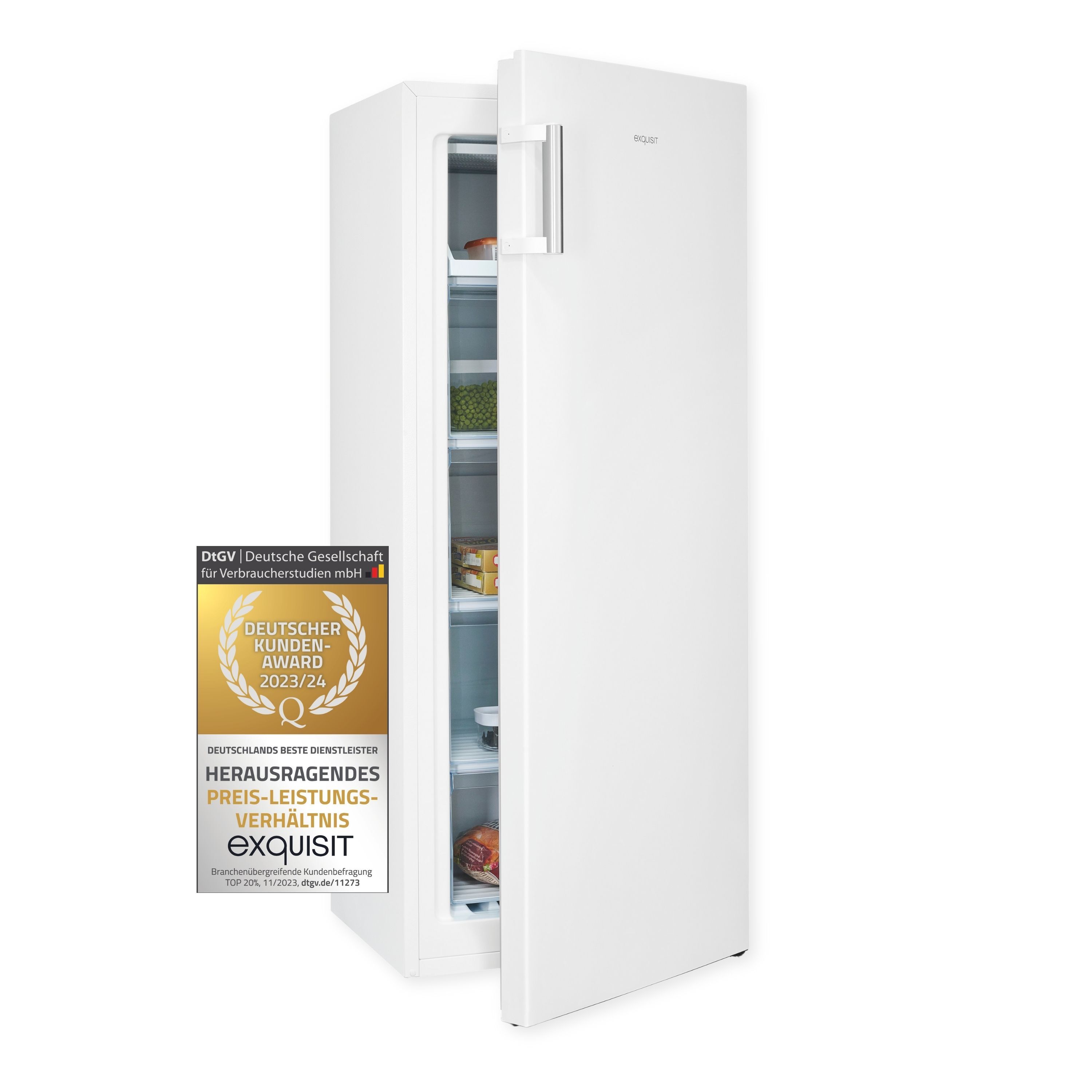 Exquisit Gefrierschrank GS230-H-010E weiss | 165 l Nutzinhalt | 4*-Gefrieren | Türanschlag wechselbar | Standgerät