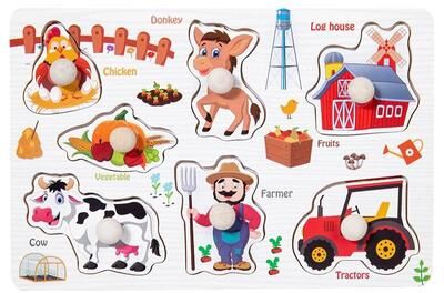 Smart Shopping Spot Handheld Montessori Baby Puzzle Matching Board Toy For Early Childhood Education With Cartoon Animals And Fruits farm