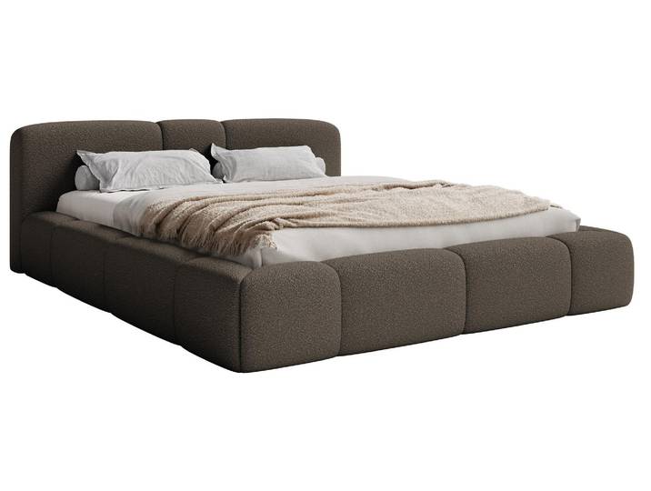 Selsey Bowia – Lit rembourré 200 x 200 cm\, coffre de rangement Bouclé marron