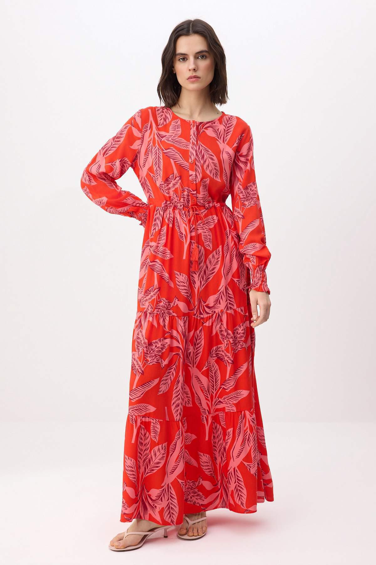 Damen-Maxikleid mit Blumenmuster und langem Schnitt, Hijab-Stil