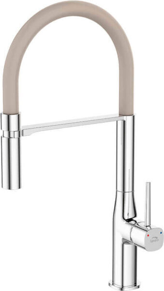 Laveo Keukenmengkraan met magnetische hendel en draaibare uitloop, zilver-beige