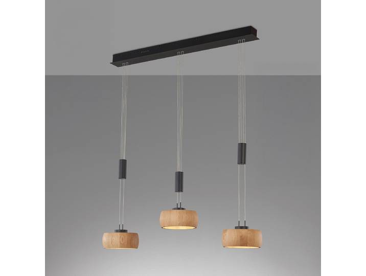 Suspension LED Wood 100 x 160 x 20cm Bois/Noir/Chêne clair/Noir 3 Fer, laqué chêne massif, laqué Module LED