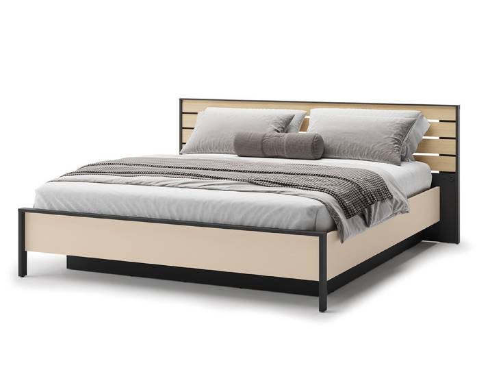 Compleo Bett beige,Stimmungsvolle LED-Beleuchtung, Modern Bett, Modern Wohnzimmer, Kopfteil aus Holz