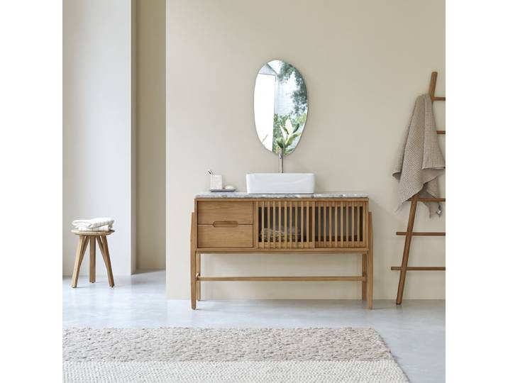 Badezimmermöbel aus massivem Teakholz und Terrazzo Premium 125 cm Isaure - Natur - Teak