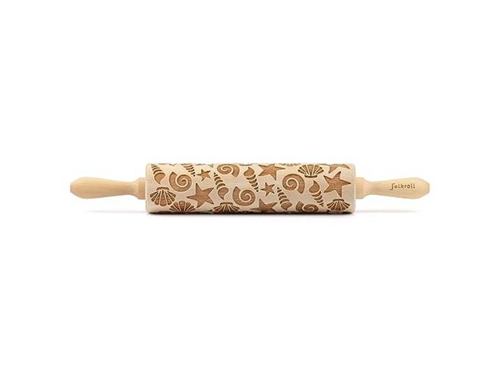 Folkroll Teigrolle Muscheln, groß, 43 cm, Nudelholz, Prägerolle, Muster, Motiv, Rolle, Buchenholz, 337011