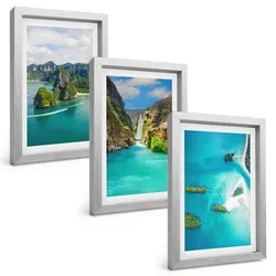 BILDER SET 3er Set - 20x30 cm Silberner Rahmen - Tropische Inseln, türkisfarbenes Wasser