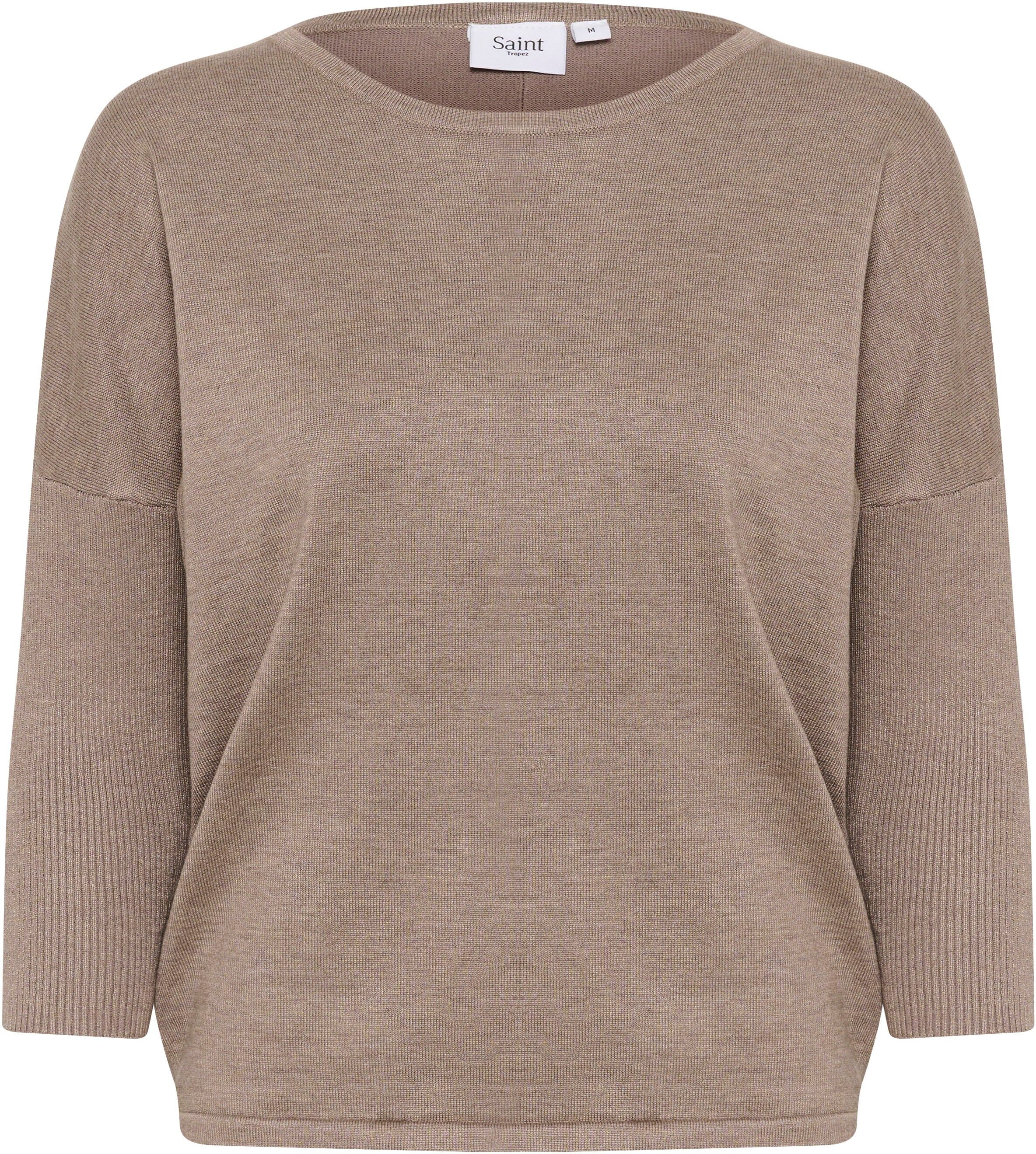 Rundhalspullover SAINT TROPEZ "A2561, MilaSZ R-Neck", Damen, Gr. XL, braun (atmos melange), Strick, Obermaterial: 80% Viskose, 20% Polyacryl, meliert, bequem normal, Rundhals, Pullover Rundhalspullover, Viskosemischung, Casual fit atmos melange XL