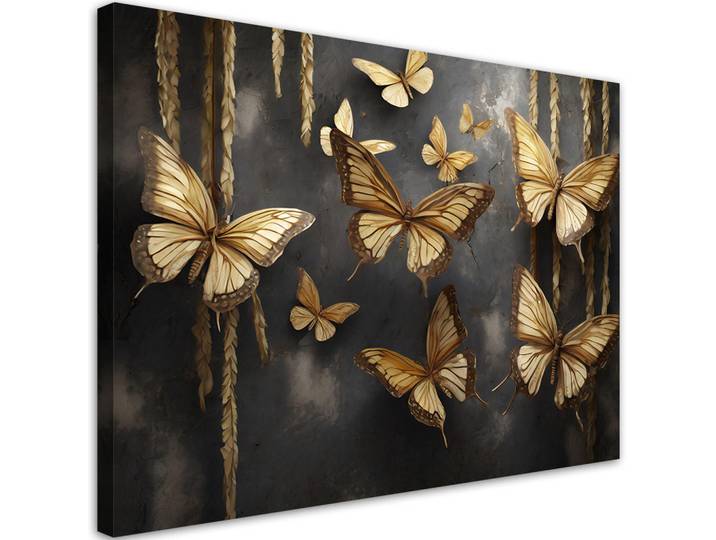 Feeby Leinwandbild Goldene Schmetterlinge 90x60cm, Goldfarben, Tiere, Rechteckig, 90x60 cm, Bilder & Rahmen, Bilder, Leinwandbilder