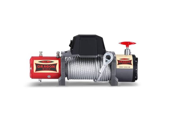 Dragon Winch - Elektrische Seilwinde 12V Maverick 12000 lbs / 5443 kg mit Stahlseil 20m für Auto, Abschleppwagen und Kommunalfahrzeuge Seilwinde mit Funkfernbedienung + Zubehör IP67 Wasserdicht
