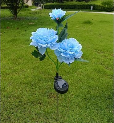 Inspired Living Peony Glow Solar Garden Lights, 3 Head Solar Garden Lights Outdoor Pathway Decor blue
