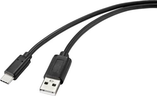 Renkforce USB-Kabel USB 2.0 USB-C Stecker, USB-A Stecker 1.00m Schwarz mit antimikrobieller Oberfläche RF-4699378