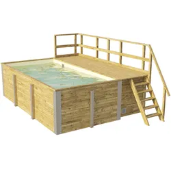Weka Massivholzpool 595 Gr. 1 - 45 mm - 400 x 301 cm Poolfolie: sand
