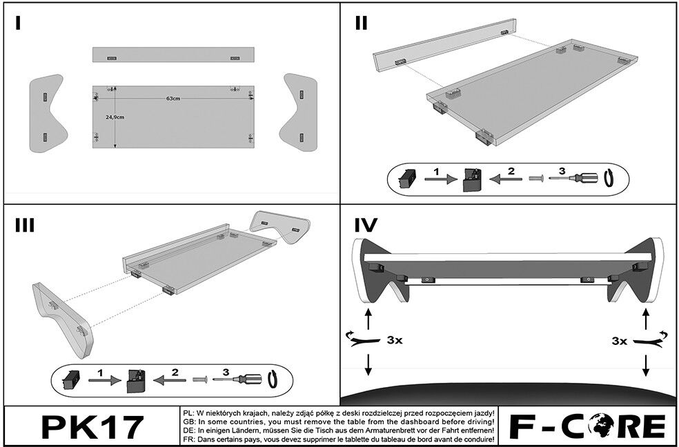F-CORE PK17 GRAY Dash table