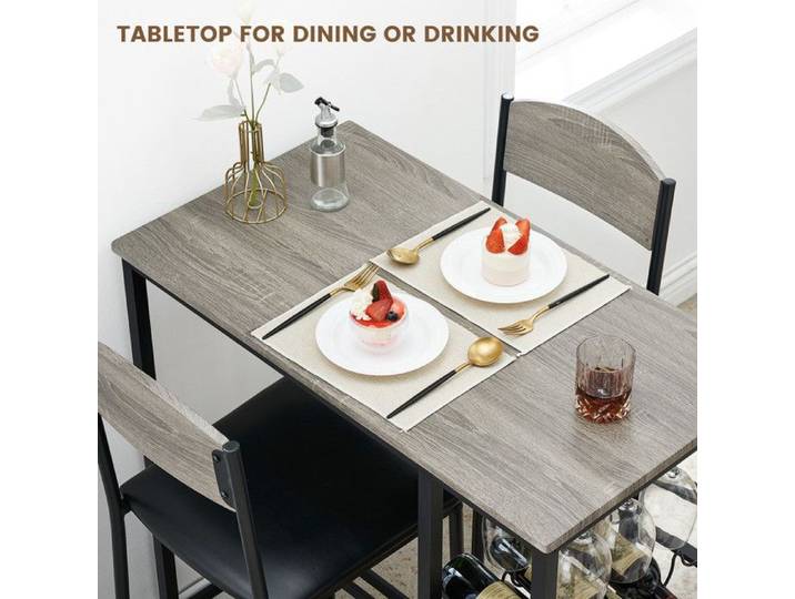 Ensemble table haute et chaises - GARVEE - Avec sièges rembourrés et étagère 3 niveaux – Gris
