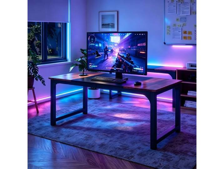 Bureau Gaming 160x75x80 cm Grande Surface de Table Gaming Ergonomique Grand bureau d'ordinateur Gamer - Marron