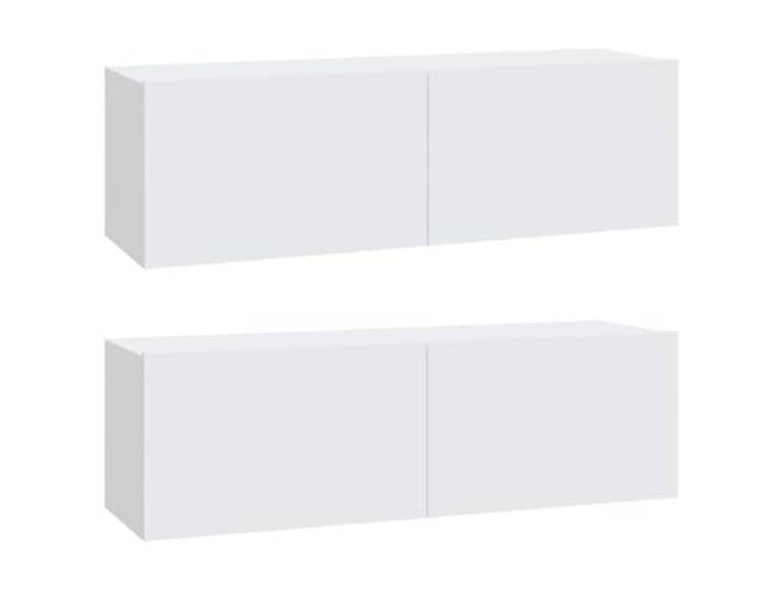 KGFHERENB TV Wandschrank 2er Set Weiß Hängend Lowboard 100x30x30 cm Platzsparende Wandhängekästen fürs Wohnzimmer mit Klapptüren für Medien und Dekoration, trägt insgesamt bis zu 60 kg.