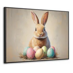 LEINWAND Bilder mit Rahmen - Osterhase - Pastell - Eier - 100x70