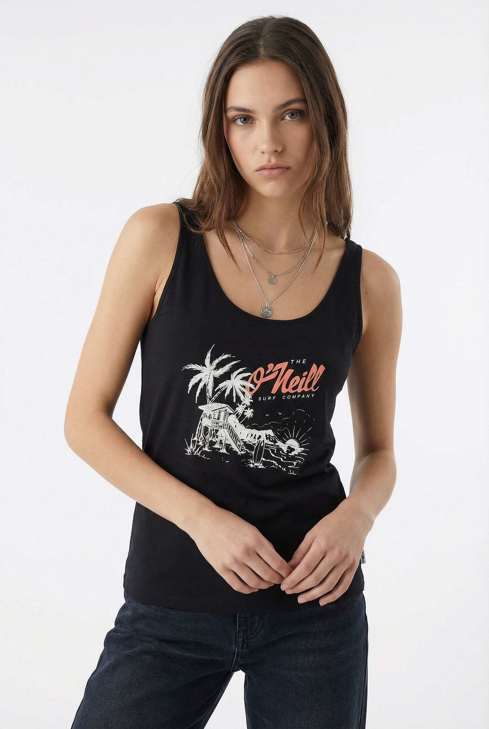 Tanktop O'NEILL "O'NEILL GRAPHIC TANKTOP", Damen, Gr. L (40), schwarz (schwarz out), Obermaterial: 100% Baumwolle, Tops Tanktop, ärmelloses Tanktop-Design, aus Baumwolle, sportliche Schnittform schwarz out L (40)