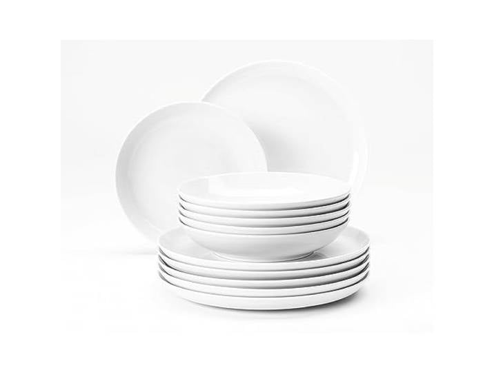 Seltmann Weiden Service de table 12 pièces Lido uni 6 assiettes plates\, 6 assiettes creuses\, blanc