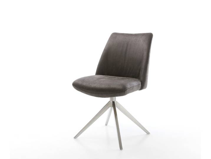 Chaise pivotante Elso Flex microvelours anthracite vintage pied croisé large acier inoxydable brossé pivotement sur 360° fonction bascule ressorts ensachés
