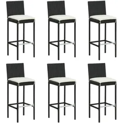 vidaXL Barhocker mit Kissen 6 Stk. Schwarz Poly Rattan