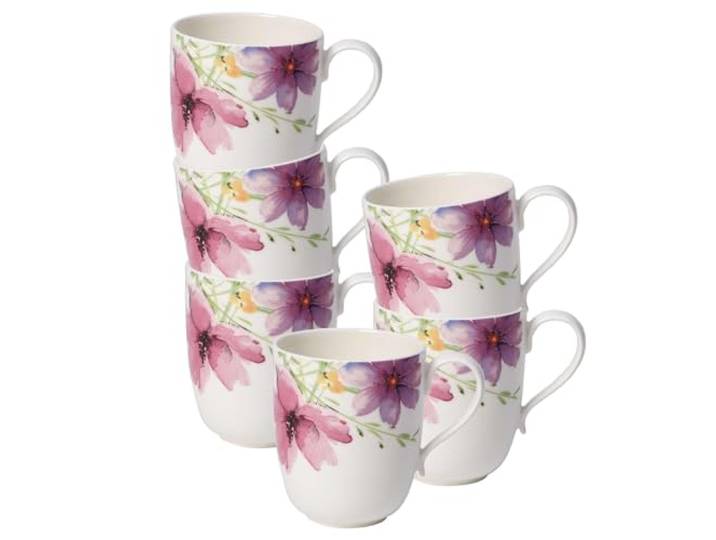 Villeroy & Boch Mariefleur Tea Becher mit Henkel 6er Set, 430 ml, Teebecher mit Blumen-Dekor, Premium Porzellan, Bunt
