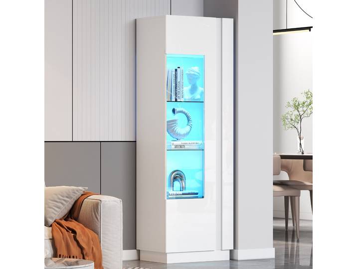 Meubliv Vitrine 60x40x180 Cm Blanche Brillante – Led\, Porte Acrylique Transparente