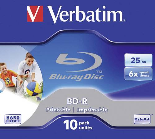 Verbatim 43713 Blu-ray BD-R Rohling 25GB 10 St. Jewelcase Bedruckbar