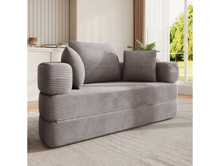 Canapé-lit pliant autoportant ovale avec coussins velours côtelé 173 x 176 cm modulable