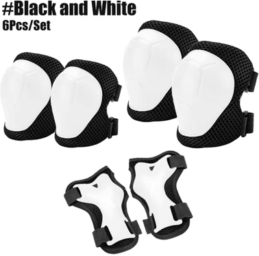 Inspire Picks Kids Protective Gear Set 6PCS Knee Pads, Elbow Pads & Wrist Guards For Skating, Cycling & Outdoor Sports blackwhite 6pcs