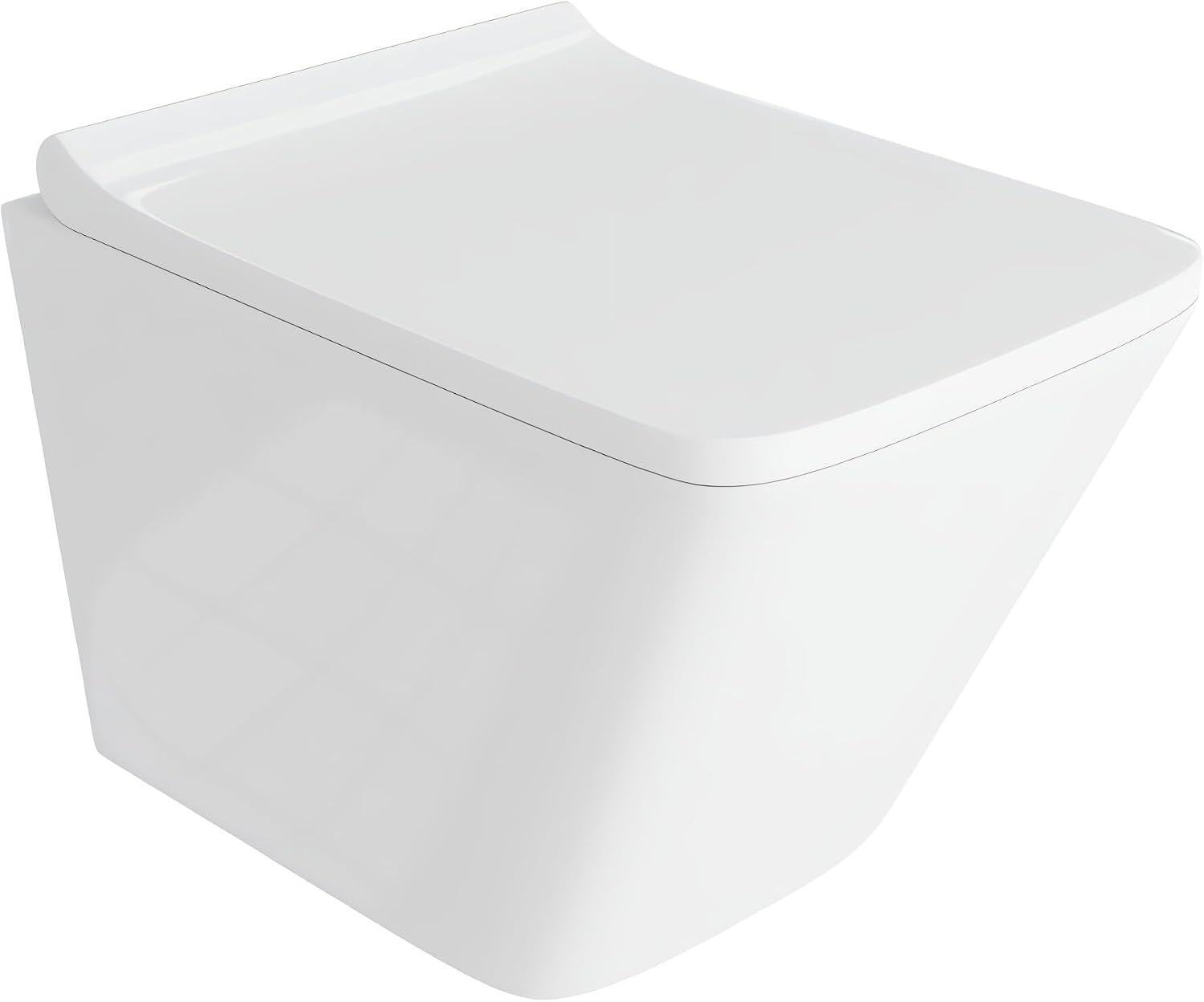 domino LAVITA Wand-WC Lago WC Sitz Hänge Toilette Toilettendeckel mit Absenkautomatik & Metallscharniere Toiletten Spülrandlos Hängend Toilettenbecken 340x485x370 mm Weißer Glanz