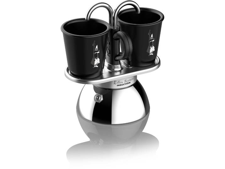 Espressokocher BIALETTI Mini Induktion , grau (aluminiumfarben), B:23cm H:16,5cm T:10cm, Kaffeemaschinen, Espressokocher, zwei Espressi gleichzeitig zubereiten, 90 ml, Zwei-Schicht-Edelstahl