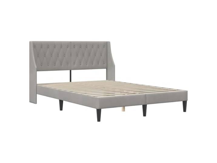 KTHLBRH Bettgestell hellgrau 120 x 190 cm Samt Fester Lattenrost, Basis aus Sperrholz, Beine gedreht, modernes Design