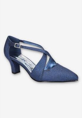 Wide Width Women's Elegance Pump by Easy Street in Navy Glitter (Size 7 W)
