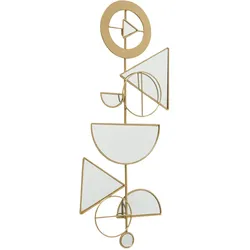 Wand Dekoration gold Wohnzimmer Wandbild Retro Spiegel Design Wandbehang geometrisches Kunst Relief, Kreise Dreiecke, Eisen, BxH 40x91 cm