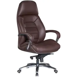 FineBuy Design Bürostuhl Echtleder braun Schreibtischstuhl bis 120 kg XXL Chefsessel höhenverstellbar