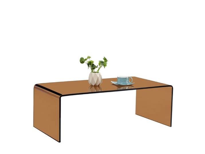 Table basse - SOGEU - Verre courbé - Finition brune - Plateau transparent - Verre trempé