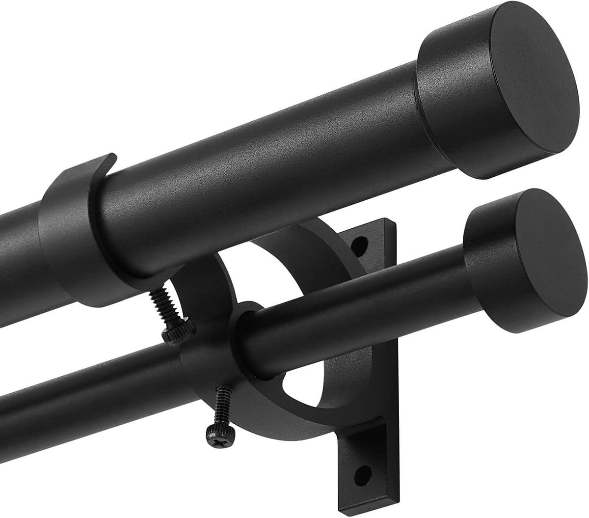 Dubbele Gordijnroede Set Mat Zwart - Verstelbare Lengte 91-183 cm
