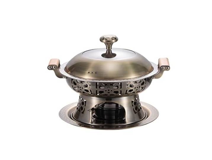 Chafing Dishes for Buffet rund aus Edelstahl Buffetherd Chafing Dish-Set for Zuhause, Partys, Catering, Veranstaltungen, Pot Shabu(Antique Green Bronze)