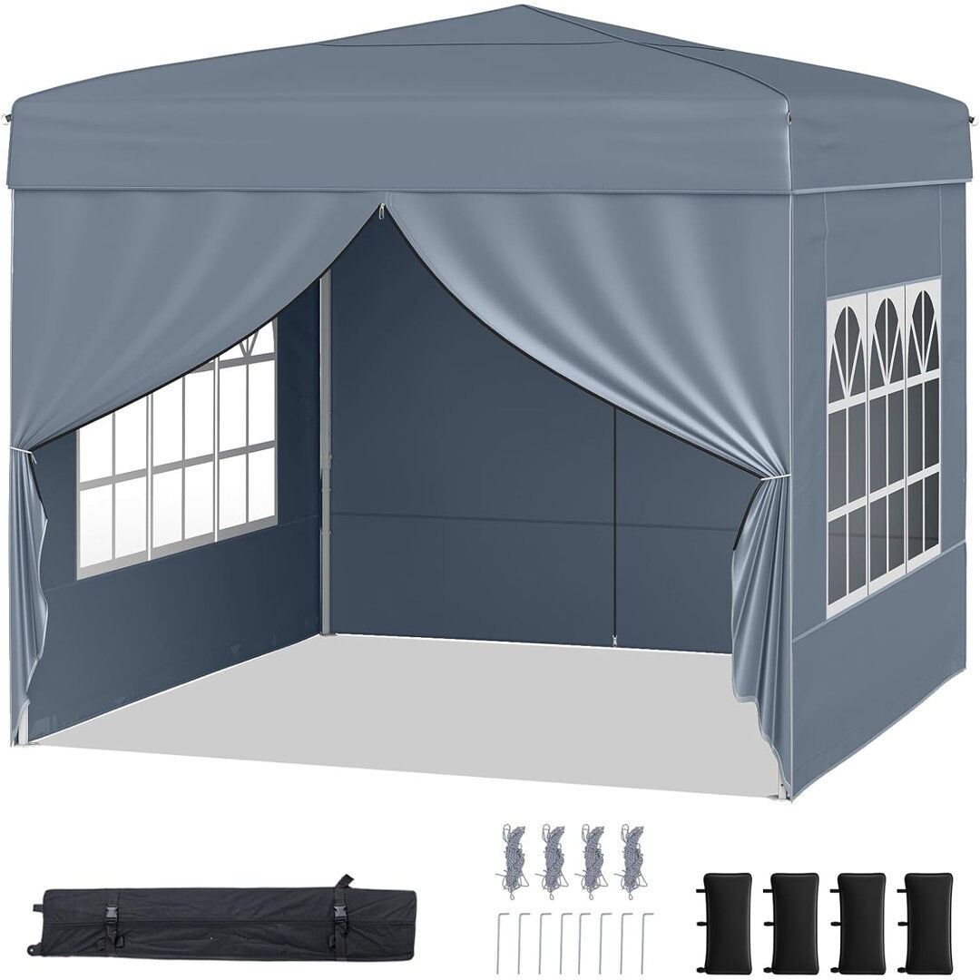 casart Commercial 290x290cm Pop Up Canopy Tent with 4 Sidewalls Grey