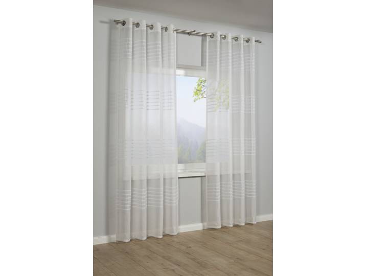 Gardine SEHLBACH Schal 3-D Streifen Gr. 1, weiss (weiß), B:140cm H:245cm, Polyester, Gardinen, Gardine, mit Ösen