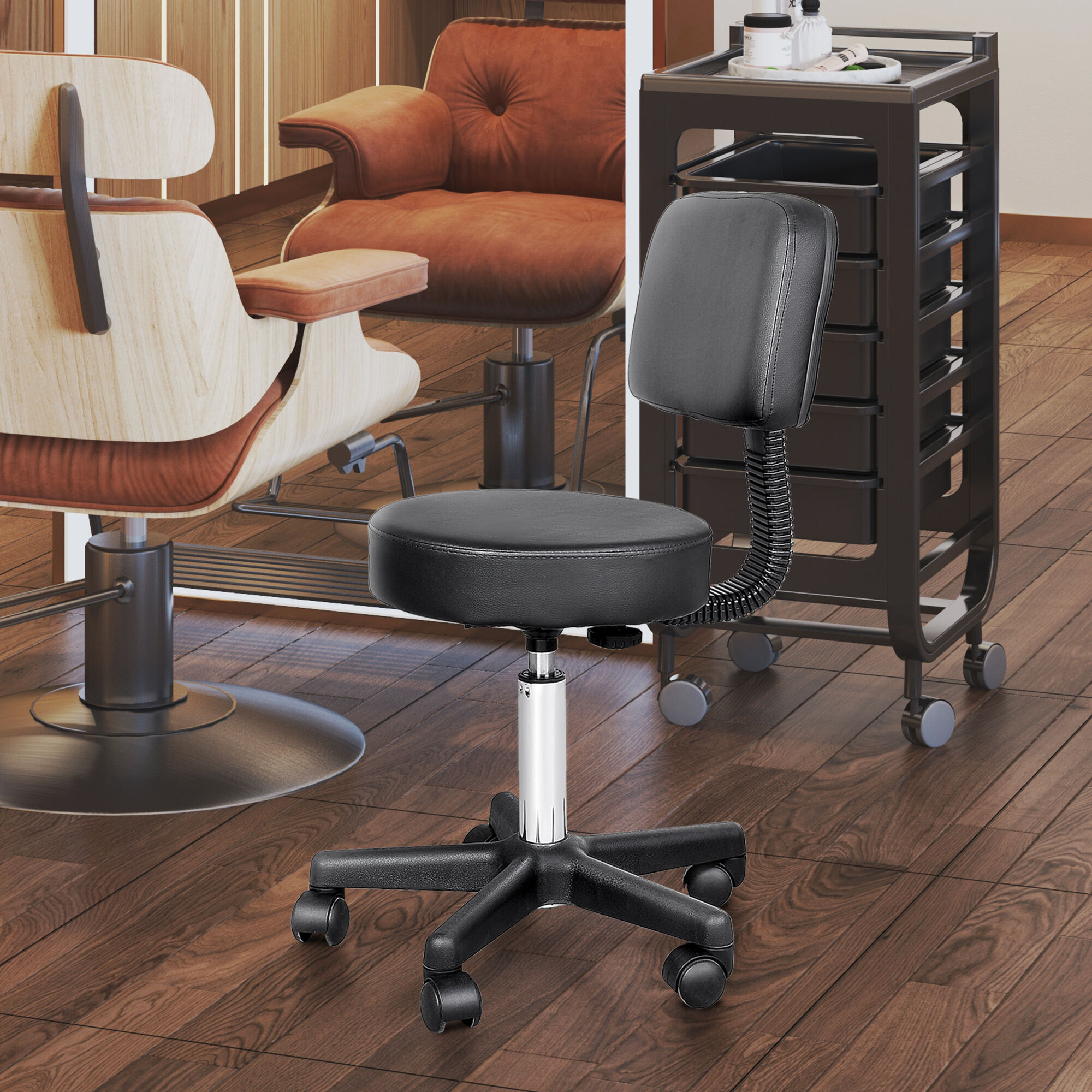 Altro Sgabello Con Schienale Da Salone Sedia Girevole In Finta Pelle Altezza Regolabile Nero