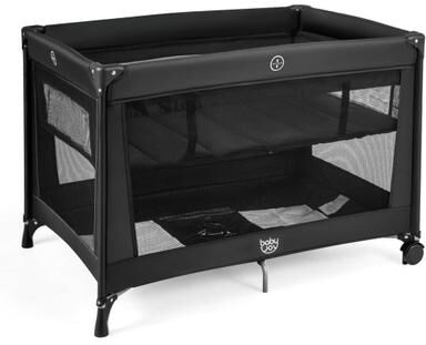 Costway Portable Baby Playard Folding Travel Crib for Infants with Soft Mattress-Black