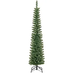 COSTWAY Bleistift-Weihnachtsbaum 180cm, warmweiße LEDs, Metallständer, grün, schlank.