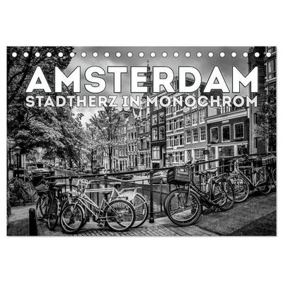 AMSTERDAM Stadtherz in Monochrom (Tischkalender 2026 DIN A5 quer), CALVENDO Monatskalender