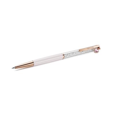Drehkugelschreiber SWAROVSKI "Schreibgerät Geschenk CRYSTALLINE mit Herz-Charm", roségoldfarben, weiß, Stifte, Kunststoff, Metall, mit Swarovski Kristallen