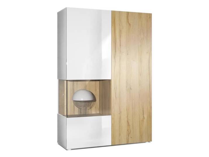 Vladon Vitrine Morena Corps en Blanc mat- insert en Chêne Nature
