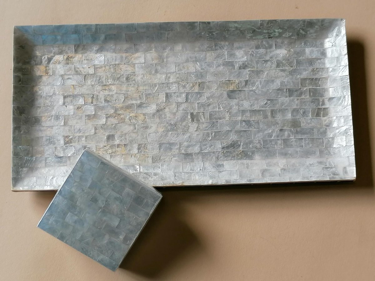 Decoratieve schelpen schaal en serveertray voor onderzetters