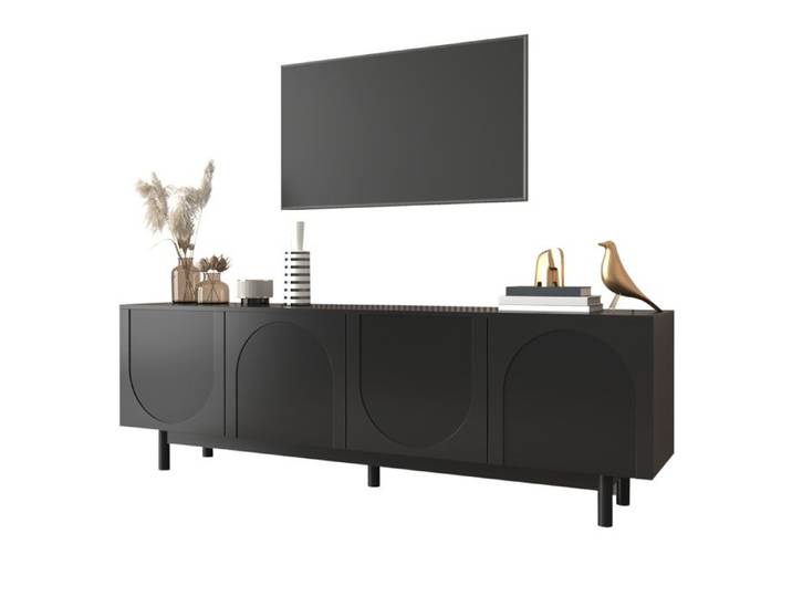 Meuble TV moderne Noir – 175 x 38 x 56 cm insert réglable meuble TV léger à écran plat dans un style luxueux