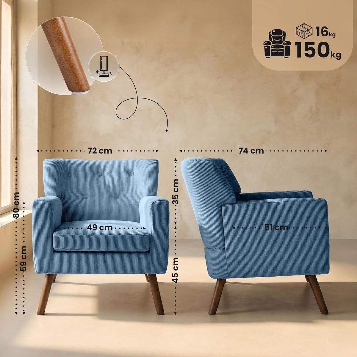 Luxe Fauteuil voor volwassenen - Blauw